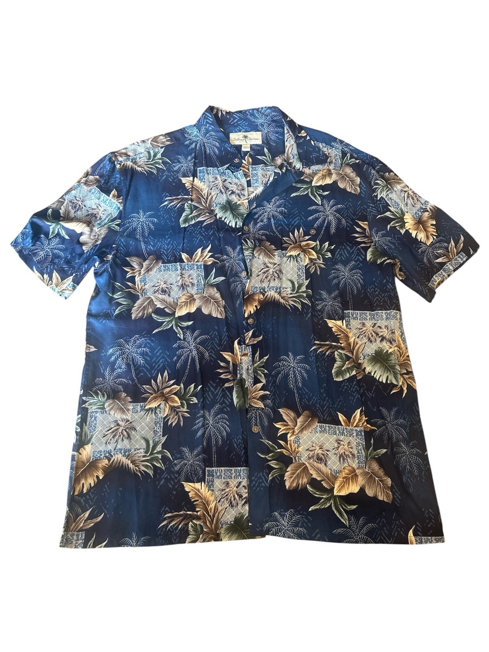 Vintage Island Shores Original Island Wear Hawaiian Shirt Blue Palms L